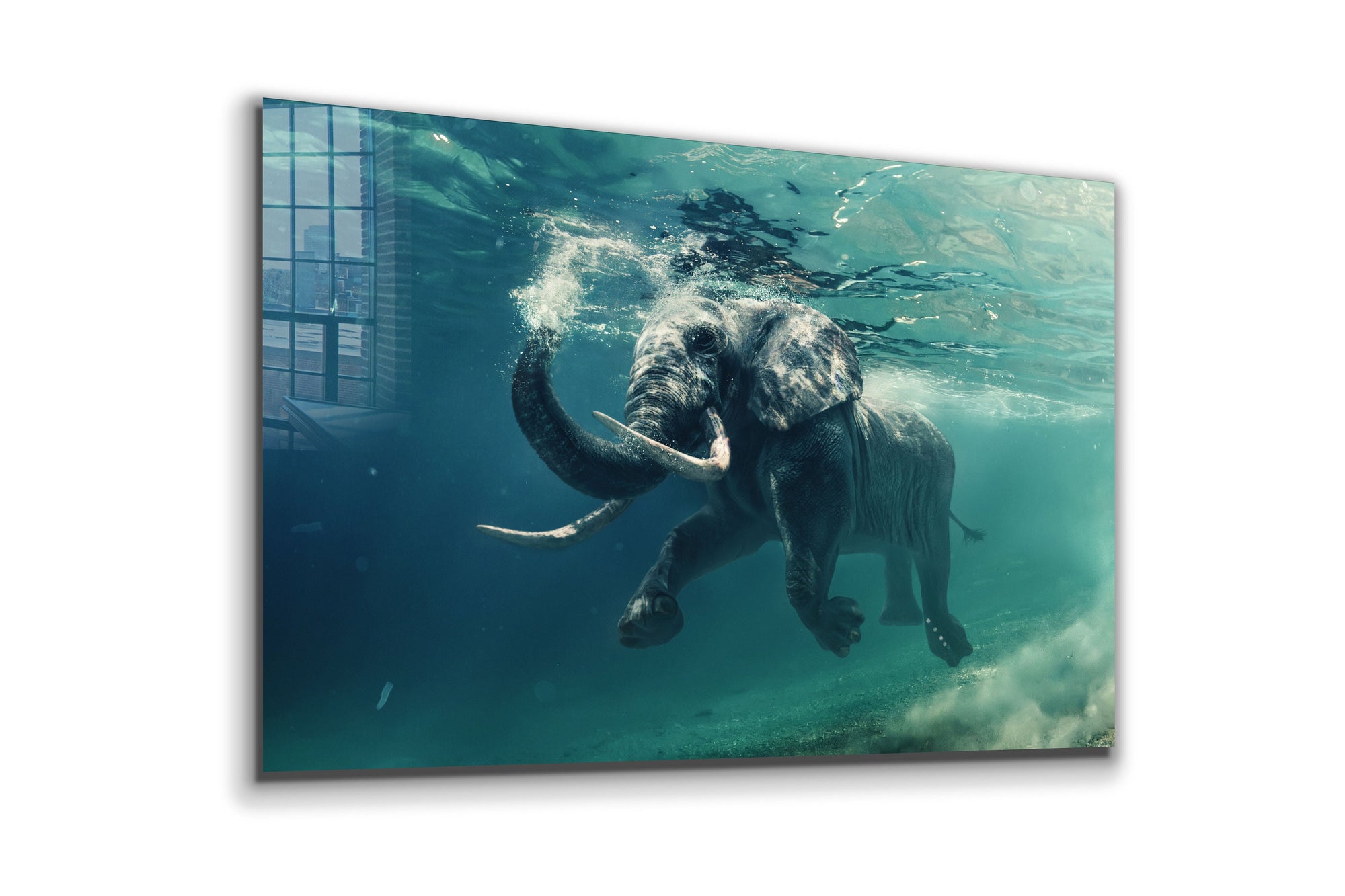 Elephant in the Sea, Large Glass Wall Art