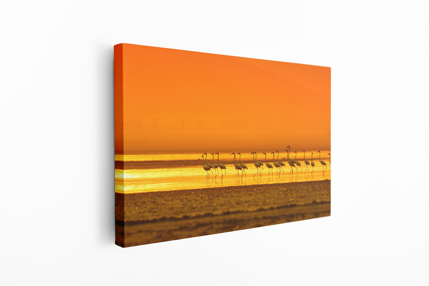 Flamingos in Sunset, Large Glass Wall Art