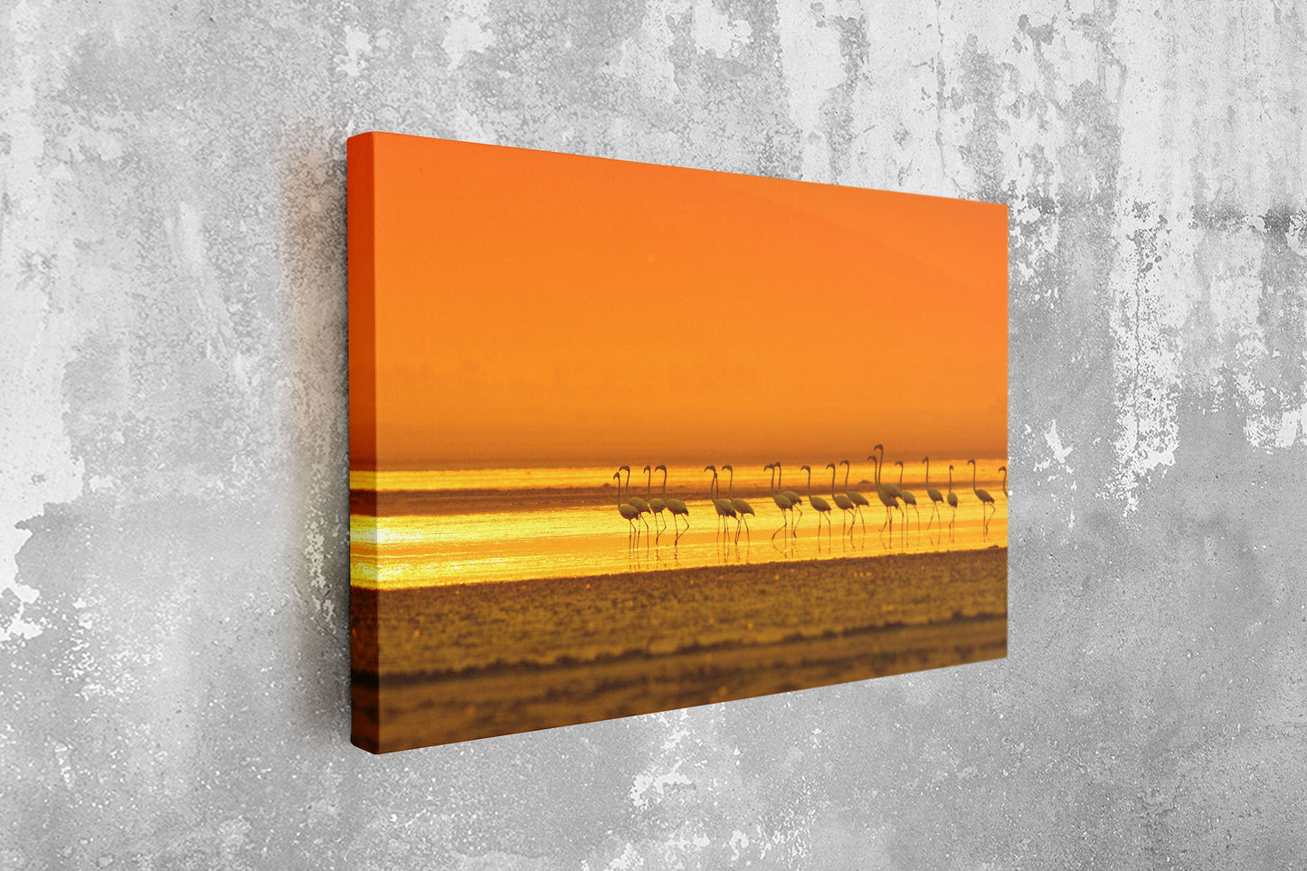 Flamingos in Sunset, Large Glass Wall Art
