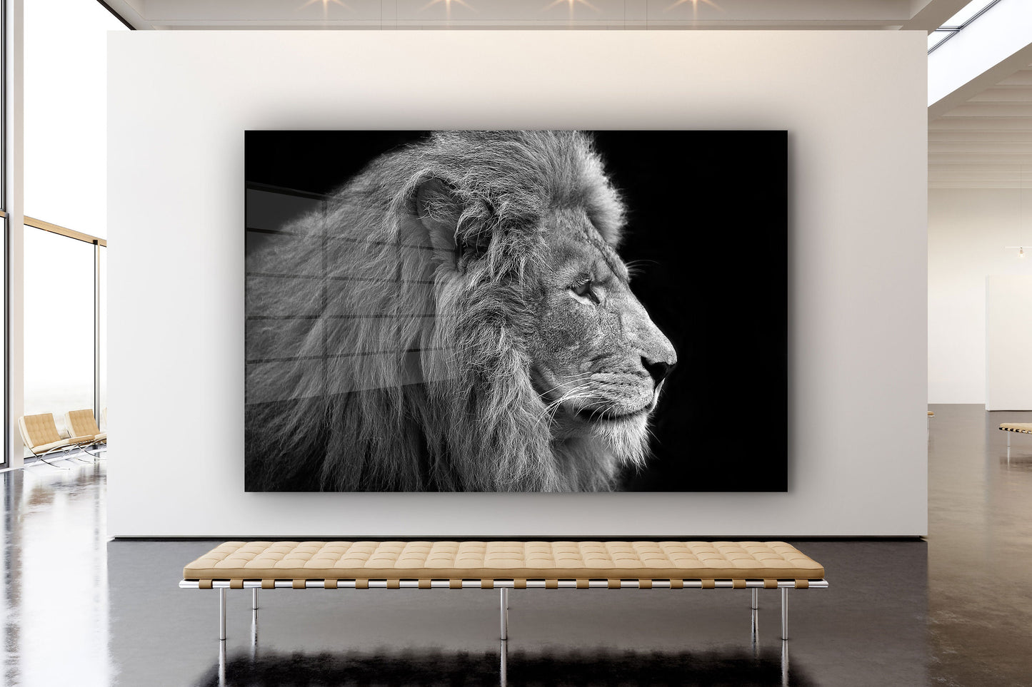 Lion Black and White, Large Glass Wall Art