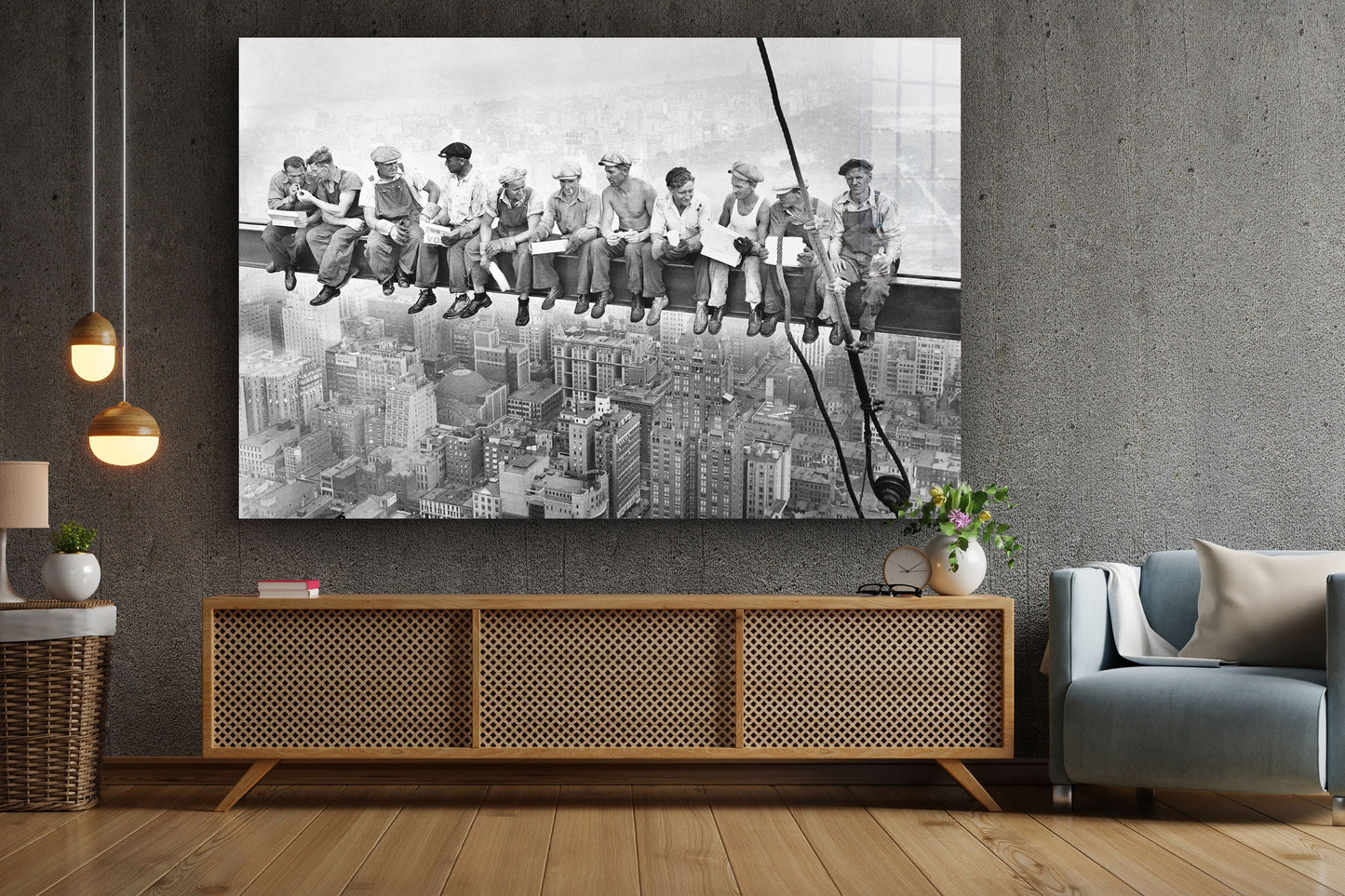 Lunch atop a Skyscraper, Large Glass Wall Art