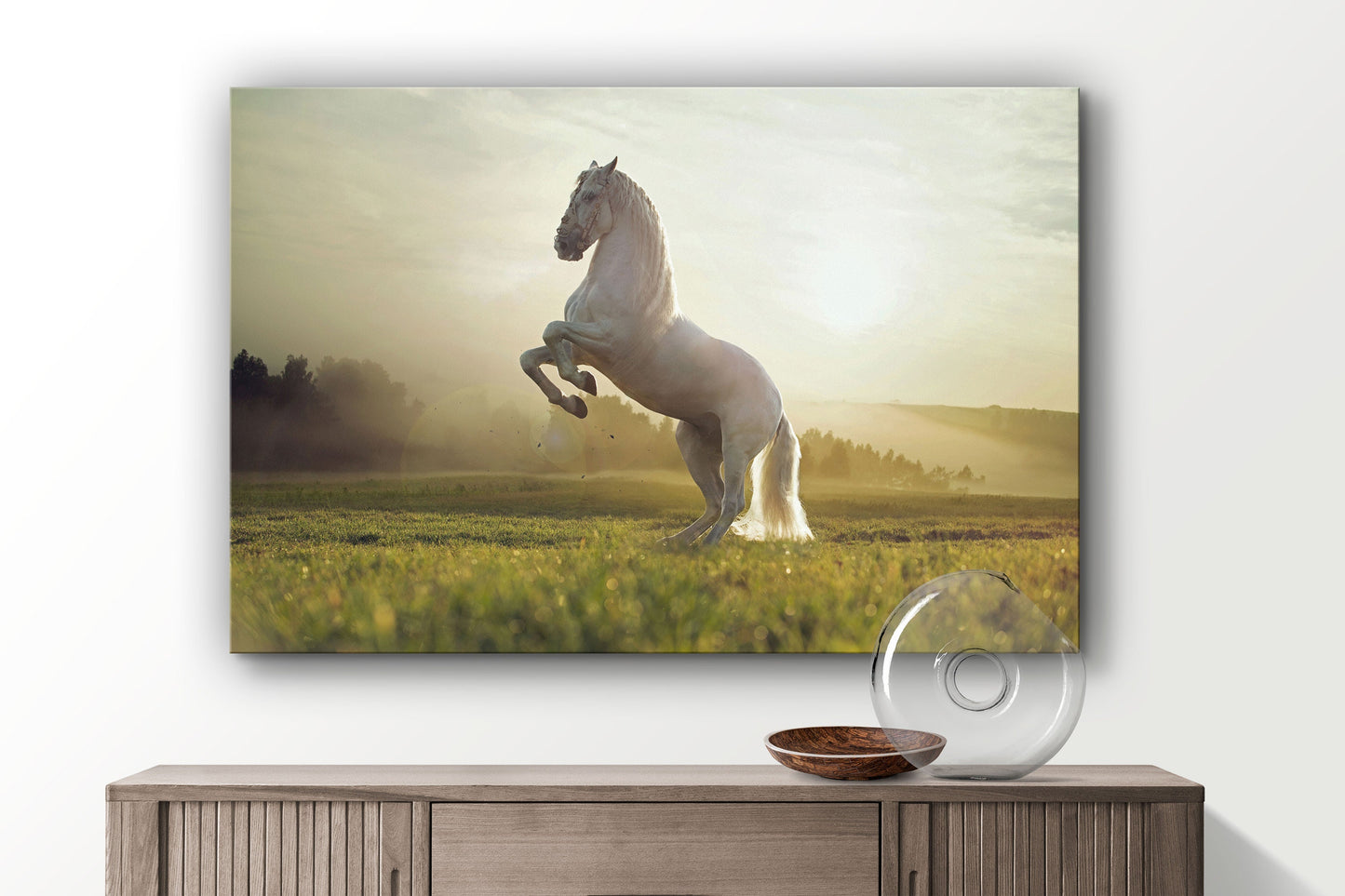 White Horse Large Glass Wall Art