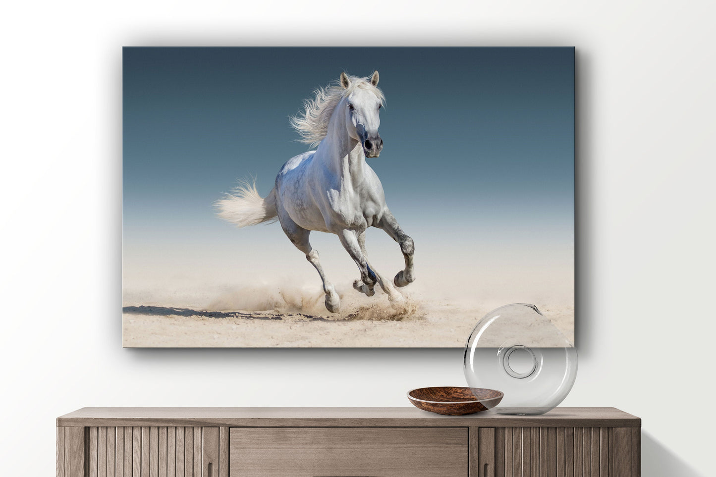 White Horse Running, Large Glass Wall Art