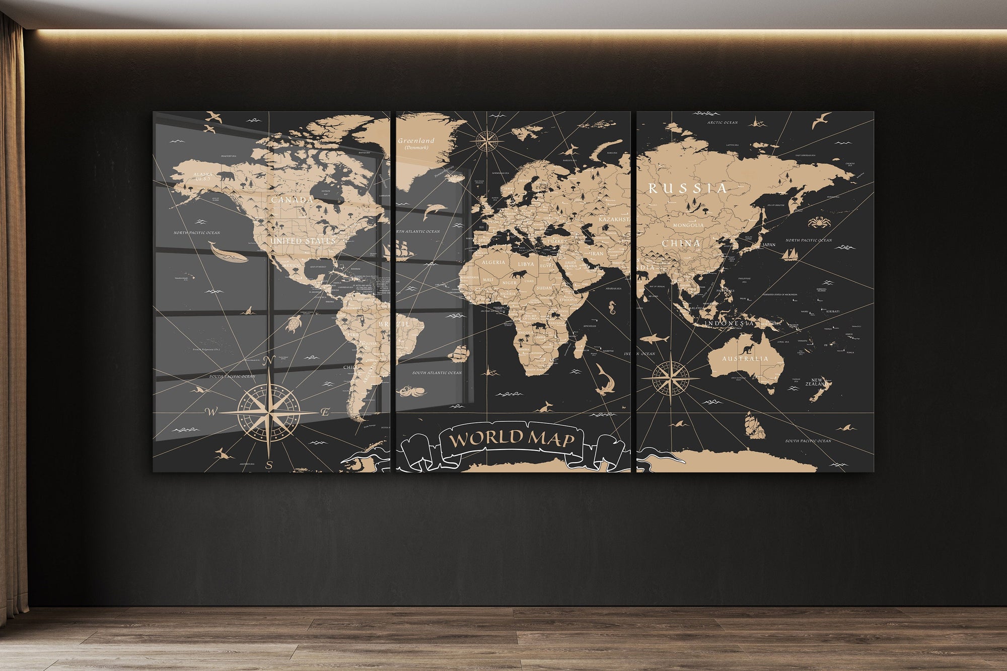 Extra Large World Map, Extra Large Glass Wall Art