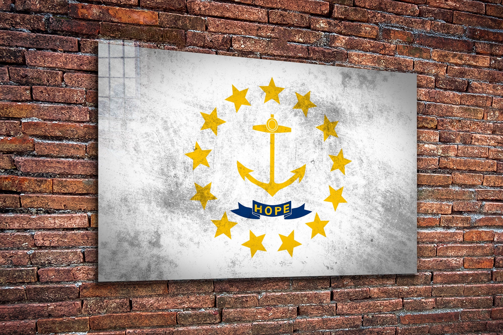 Rhode Island Grungy Flag Large Glass Wall Art