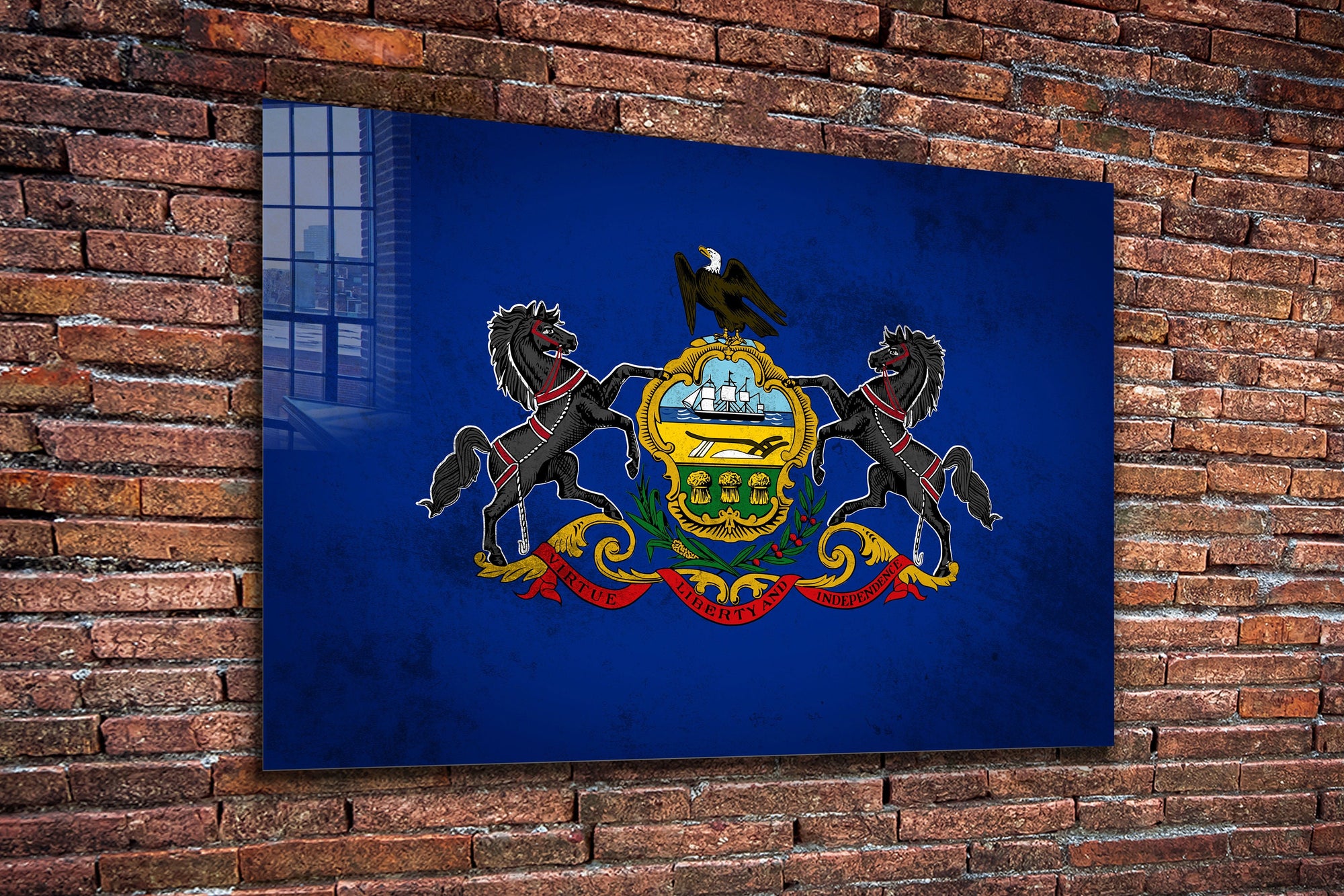 Pennsylvania Grungy Flag, Large Glass Wall Art