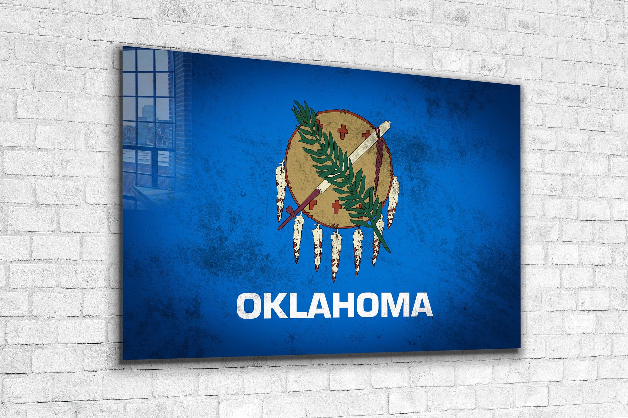 Oklahoma Grungy Flag, Large Glass Wall Art