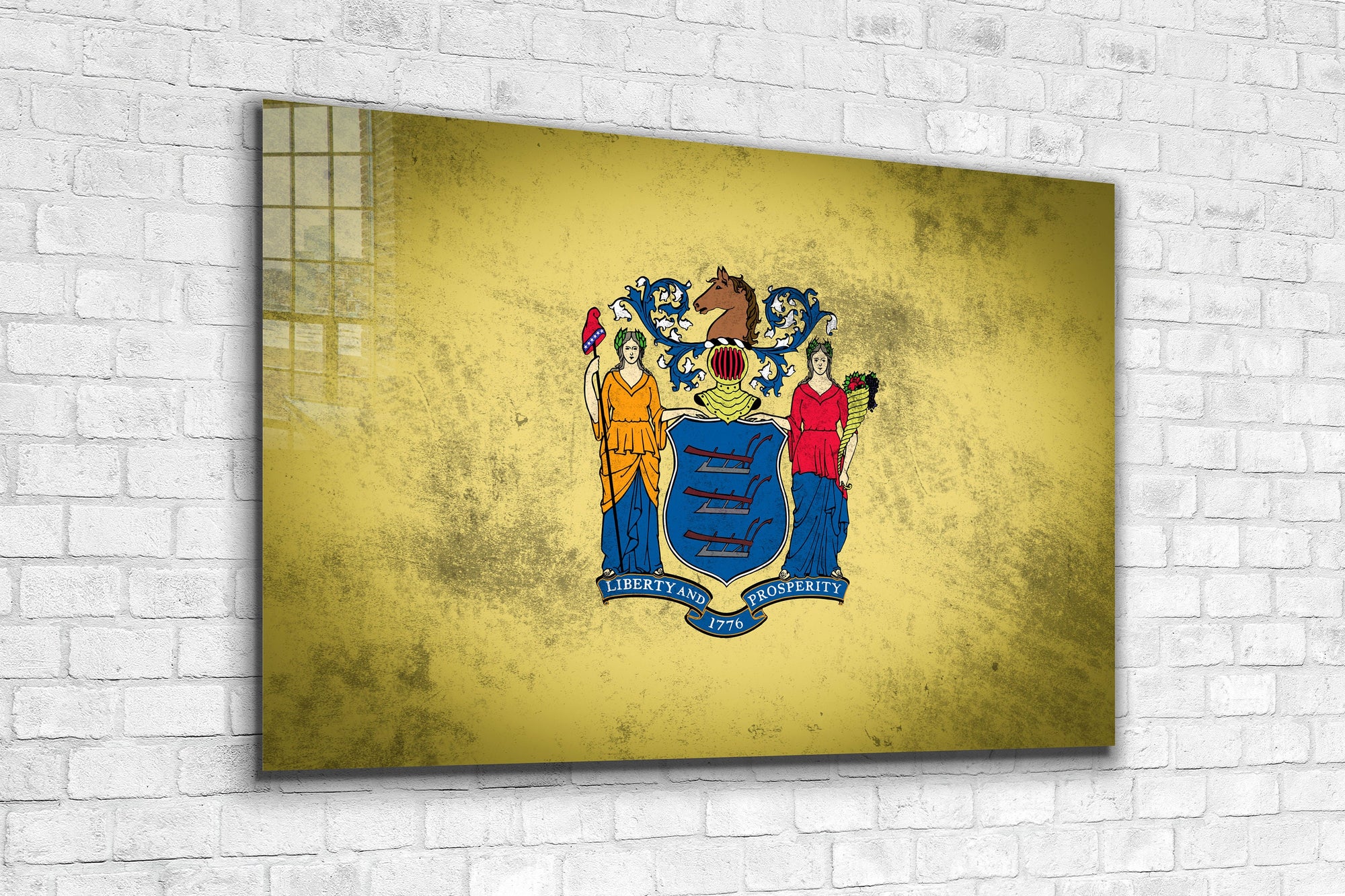 New Jersey Grungy Flag, Large Glass Wall Art