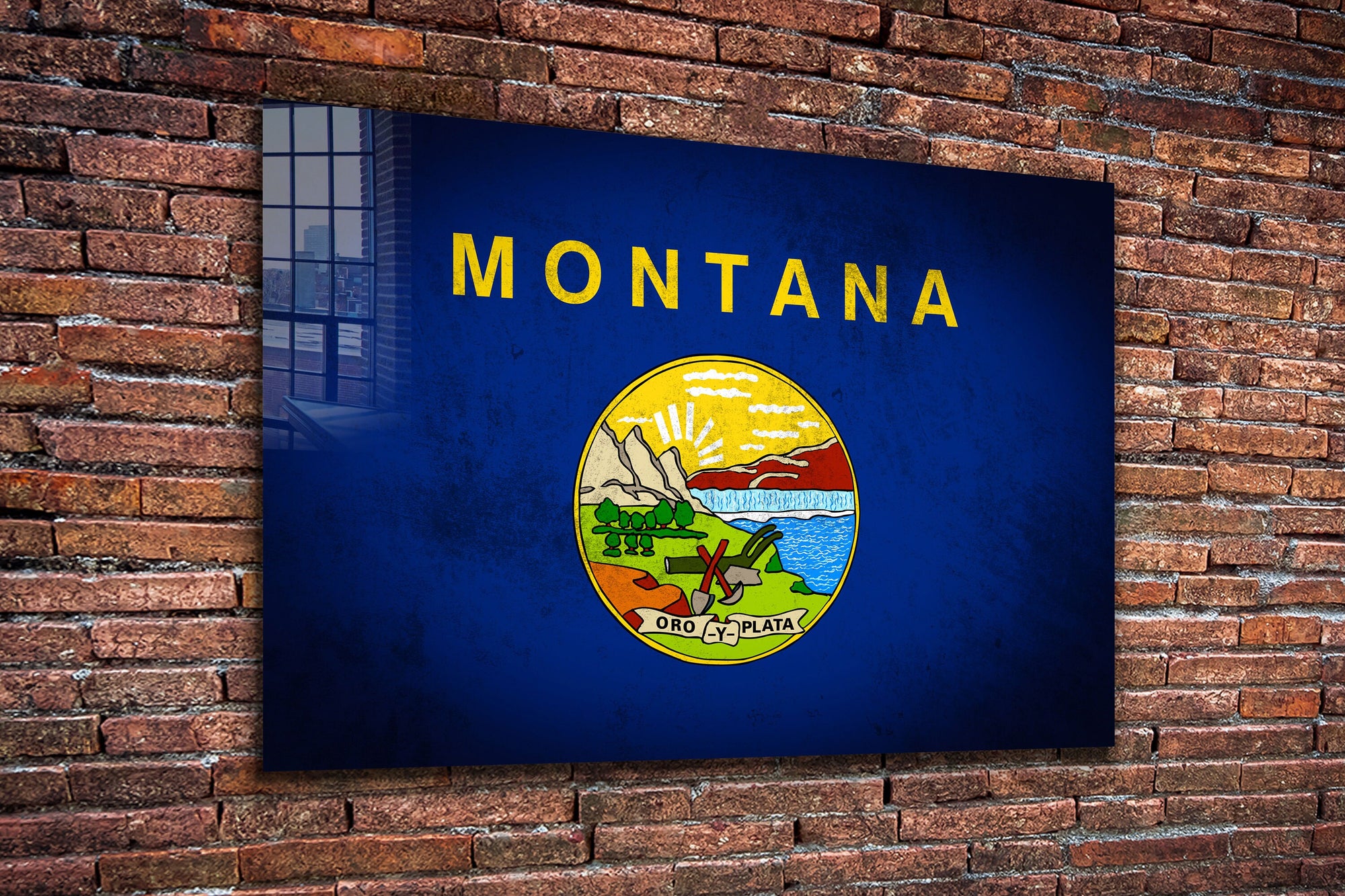 Montana Grungy Flag, Large Glass Wall Art