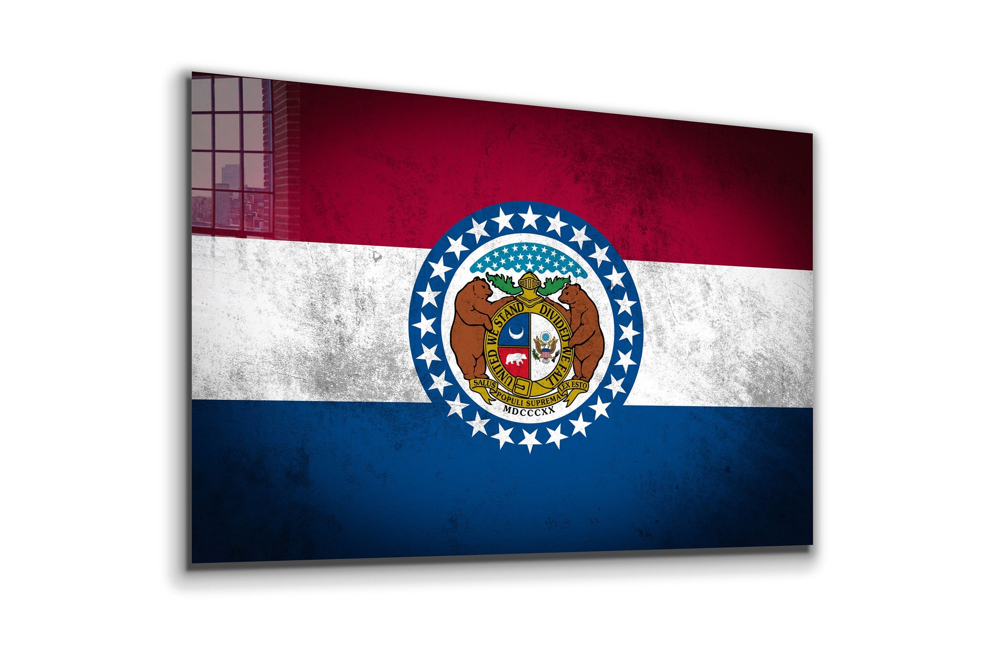 Missouri Grungy Flag, Large Glass Wall Art