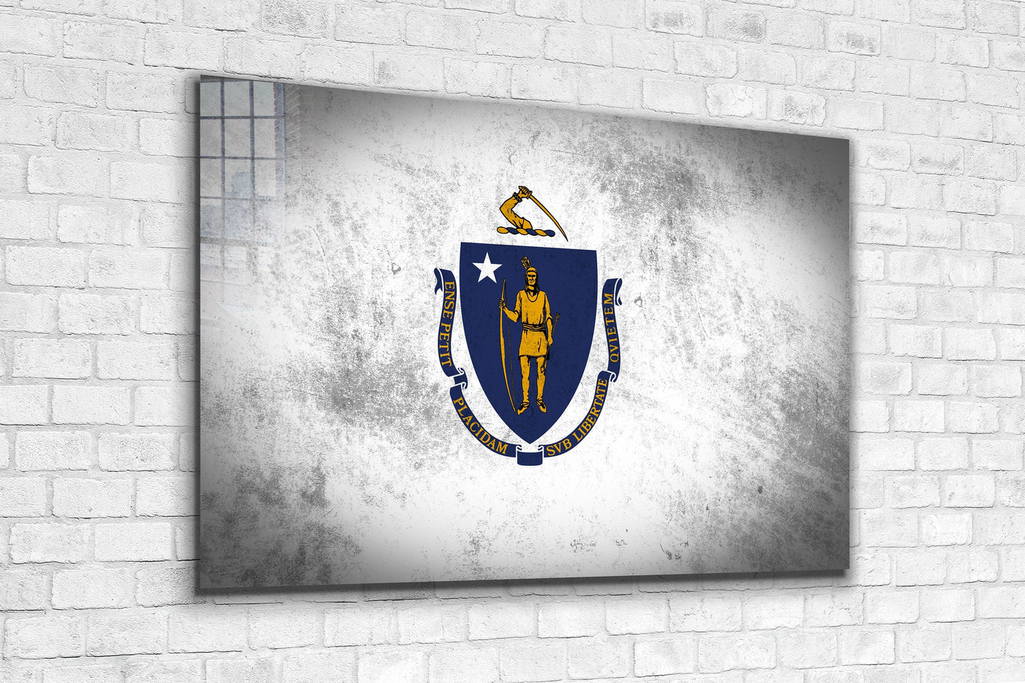 Massachusetts Grungy Flag, Large Glass Wall Art