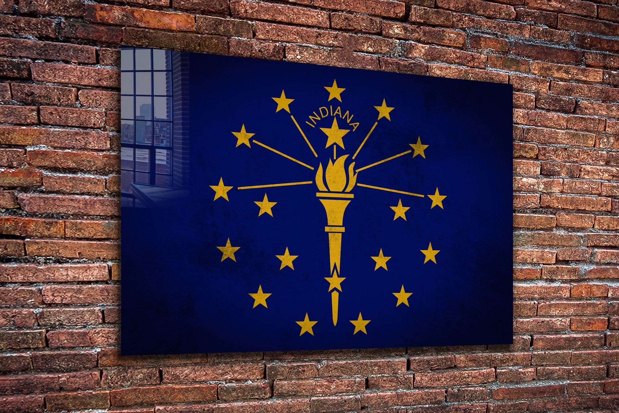 Indiana Grungy Flag, Large Glass Wall Art