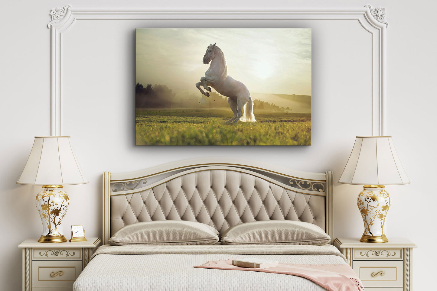 White Horse Large Glass Wall Art