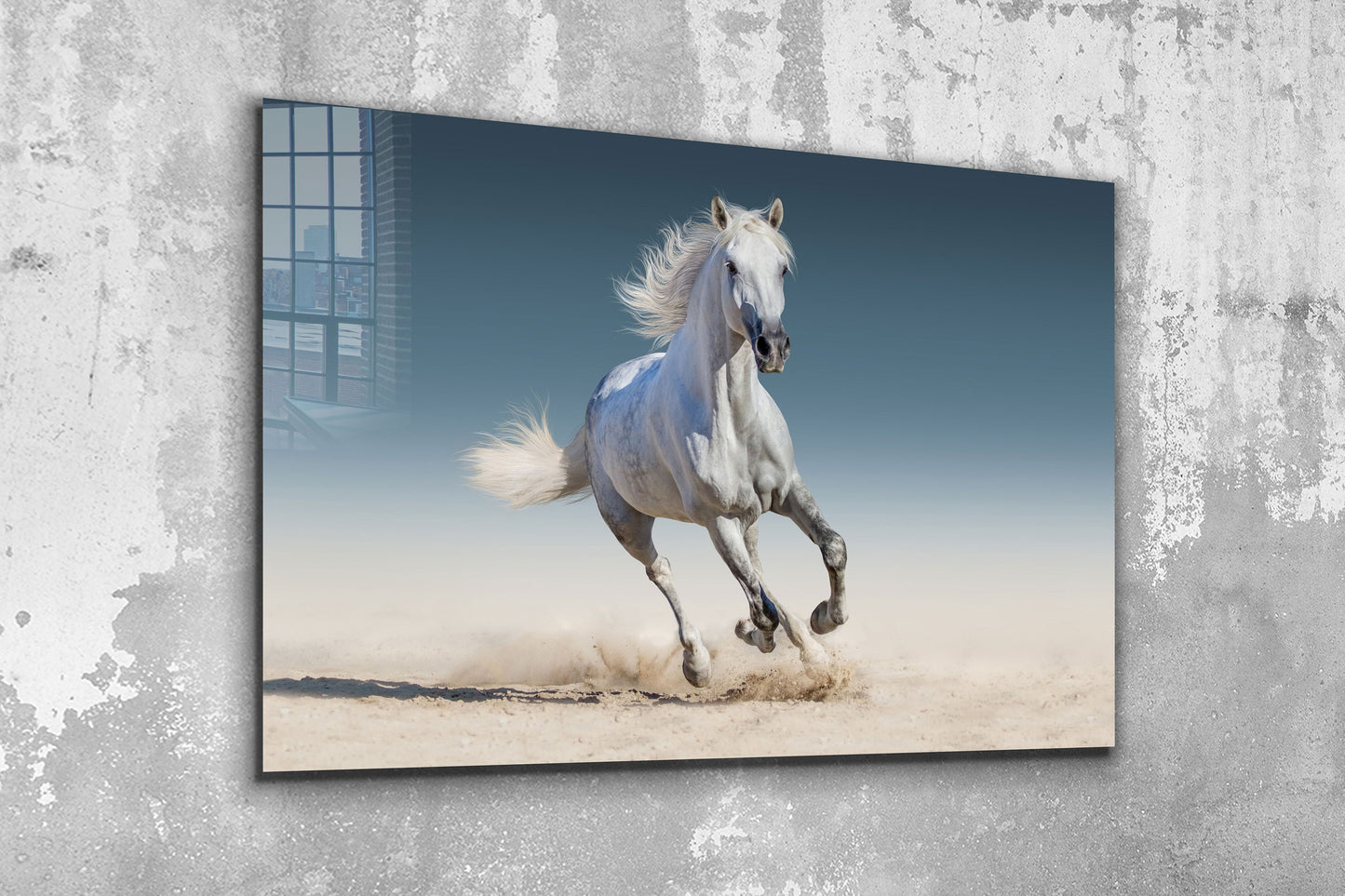 White Horse Running, Large Glass Wall Art