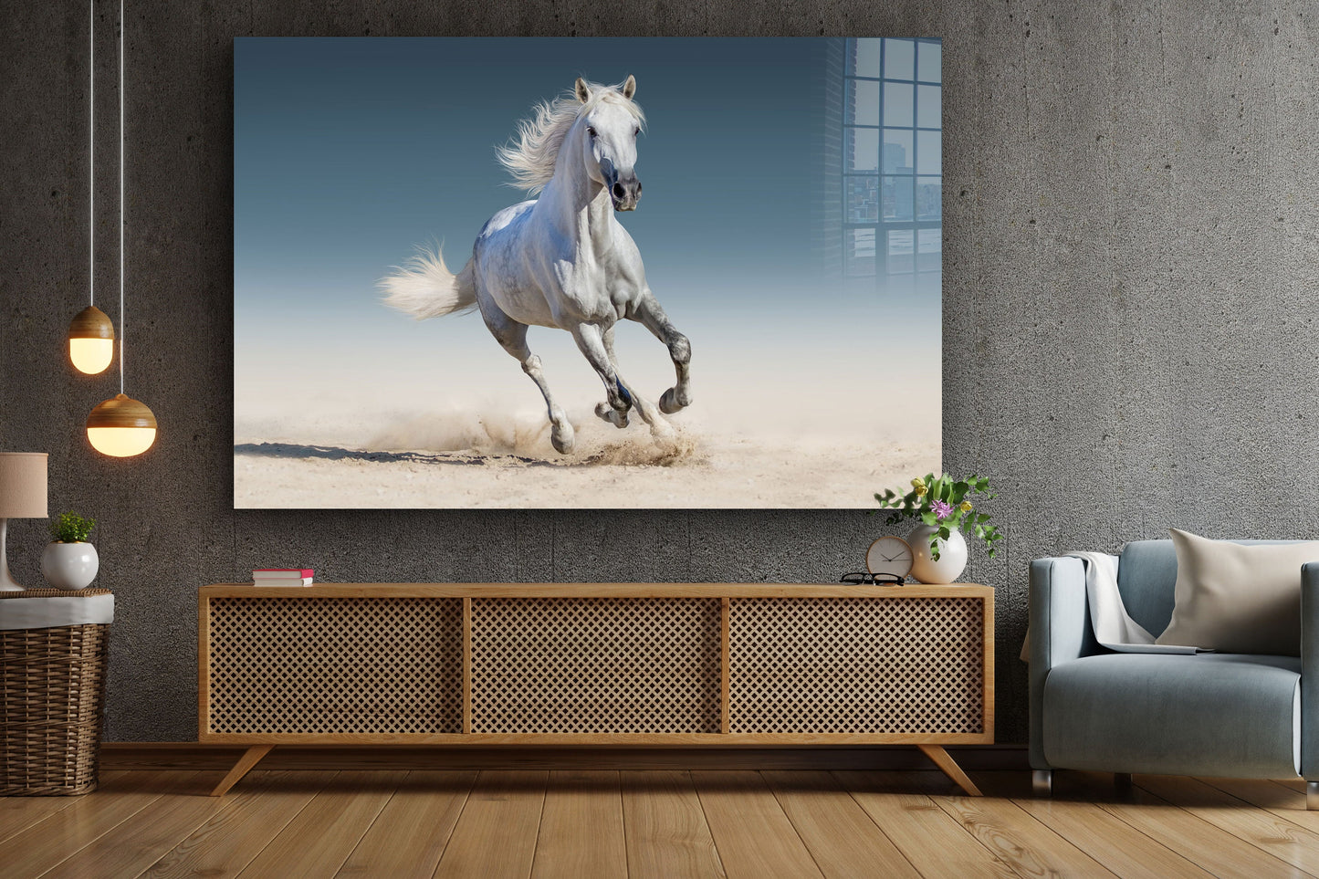 White Horse Running, Large Glass Wall Art