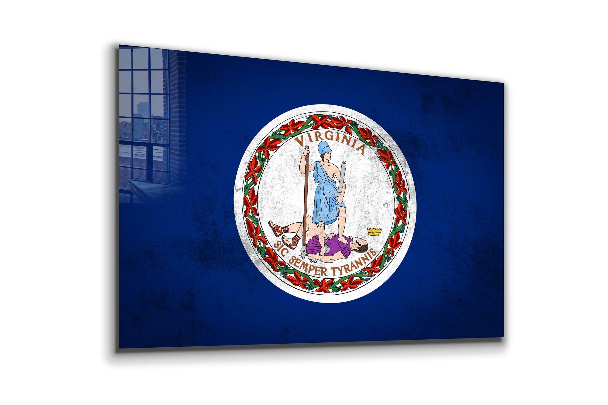 Virginia Grungy Flag Large Glass Wall Art