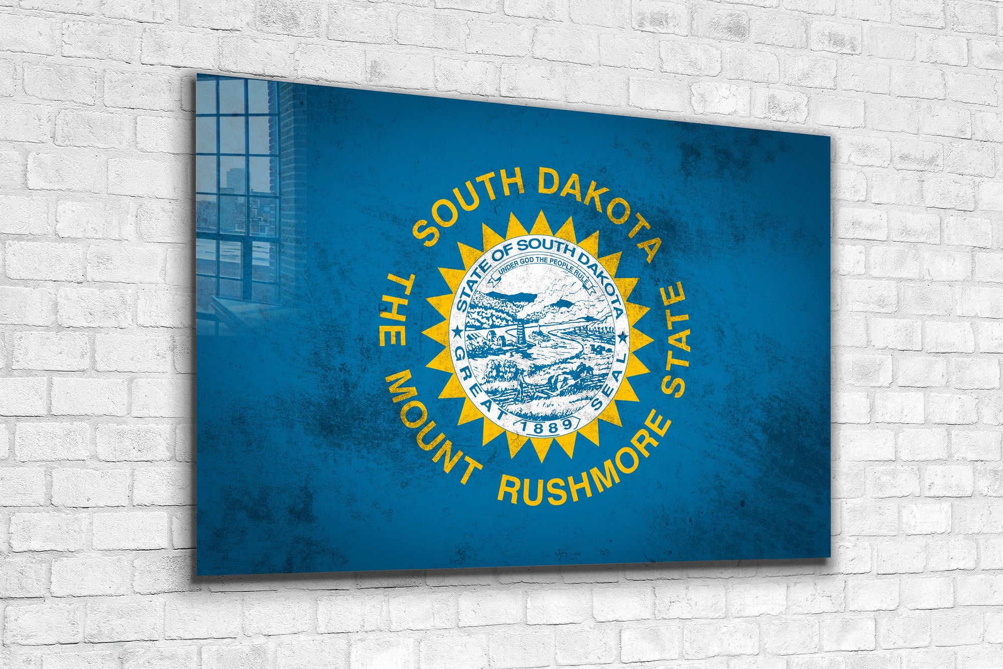 South Dakota Grungy Flag Large Glass Wall Art