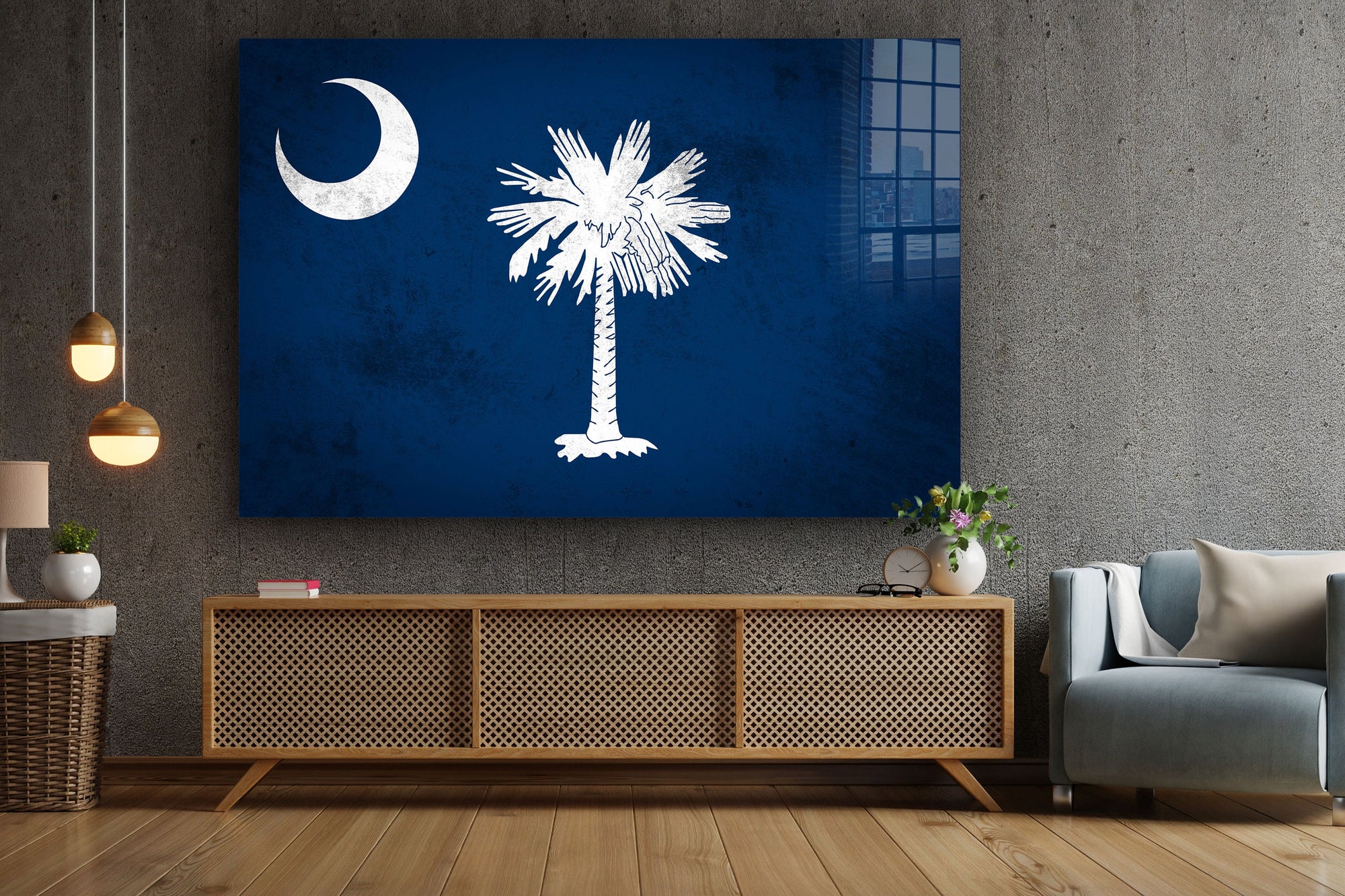 South Carolina Grungy Flag Large Glass Wall Art