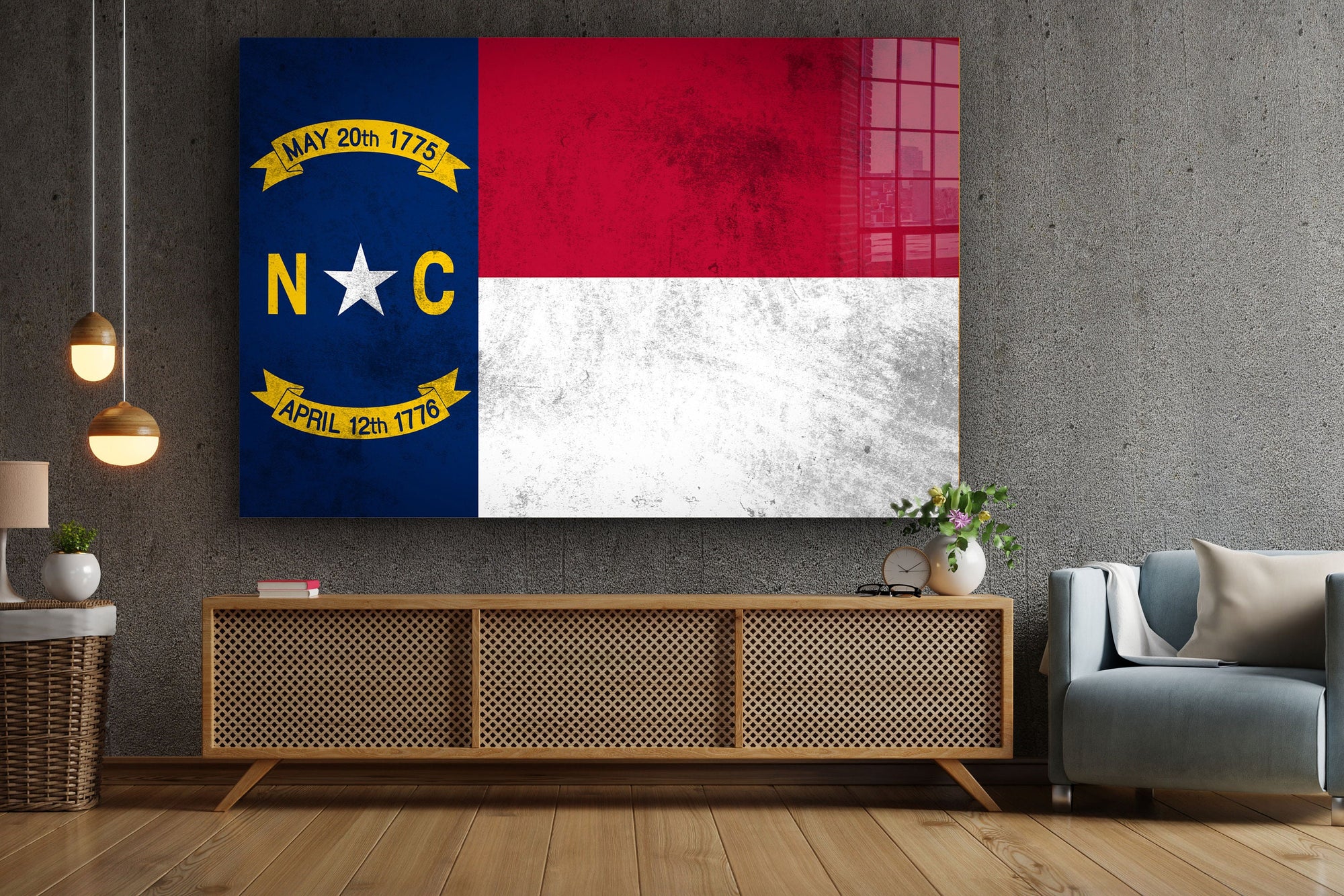 North Carolina Grungy Flag, Large Glass Wall Art