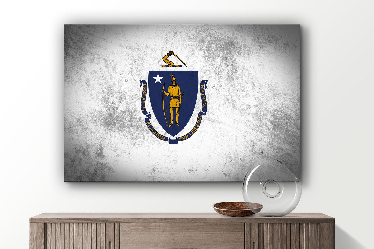 Massachusetts Grungy Flag, Large Glass Wall Art