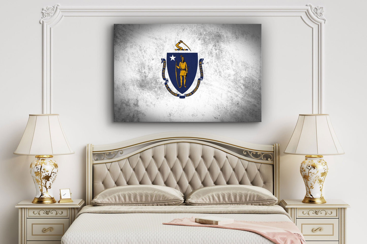 Massachusetts Grungy Flag, Large Glass Wall Art