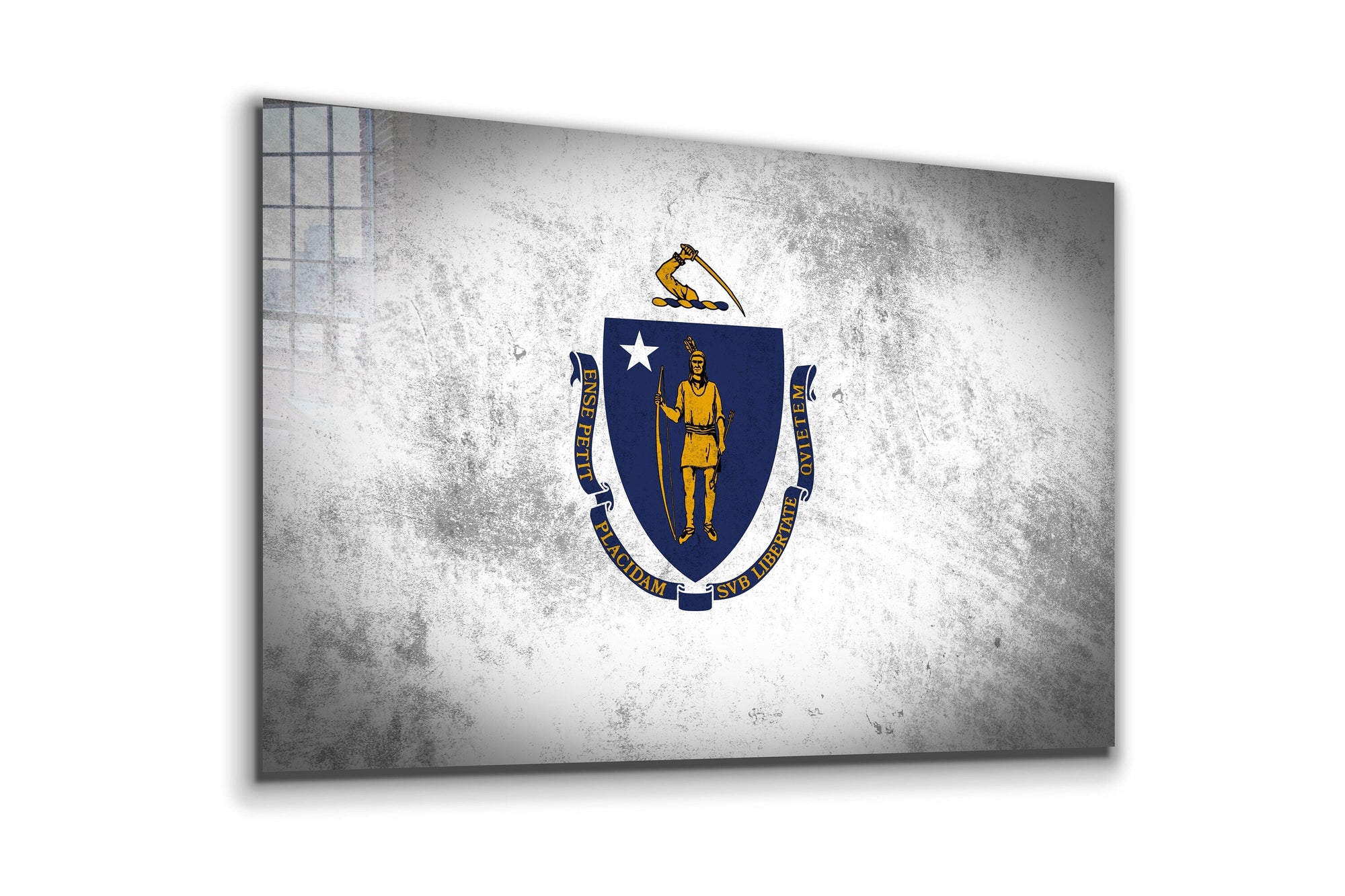 Massachusetts Grungy Flag, Large Glass Wall Art