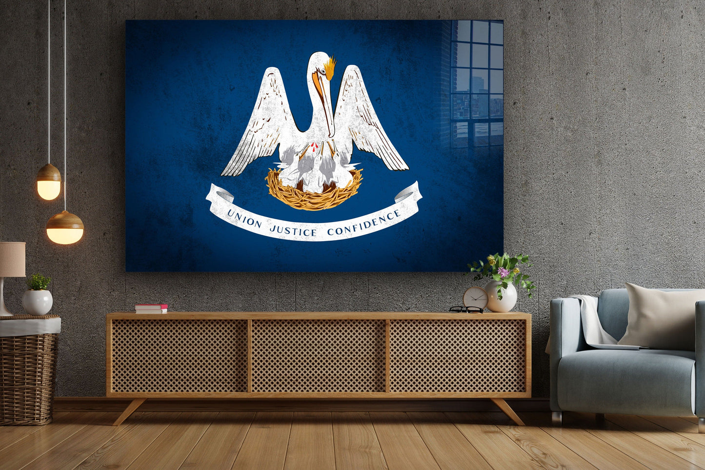 Louisiana Grungy Flag, Large Glass Wall Art