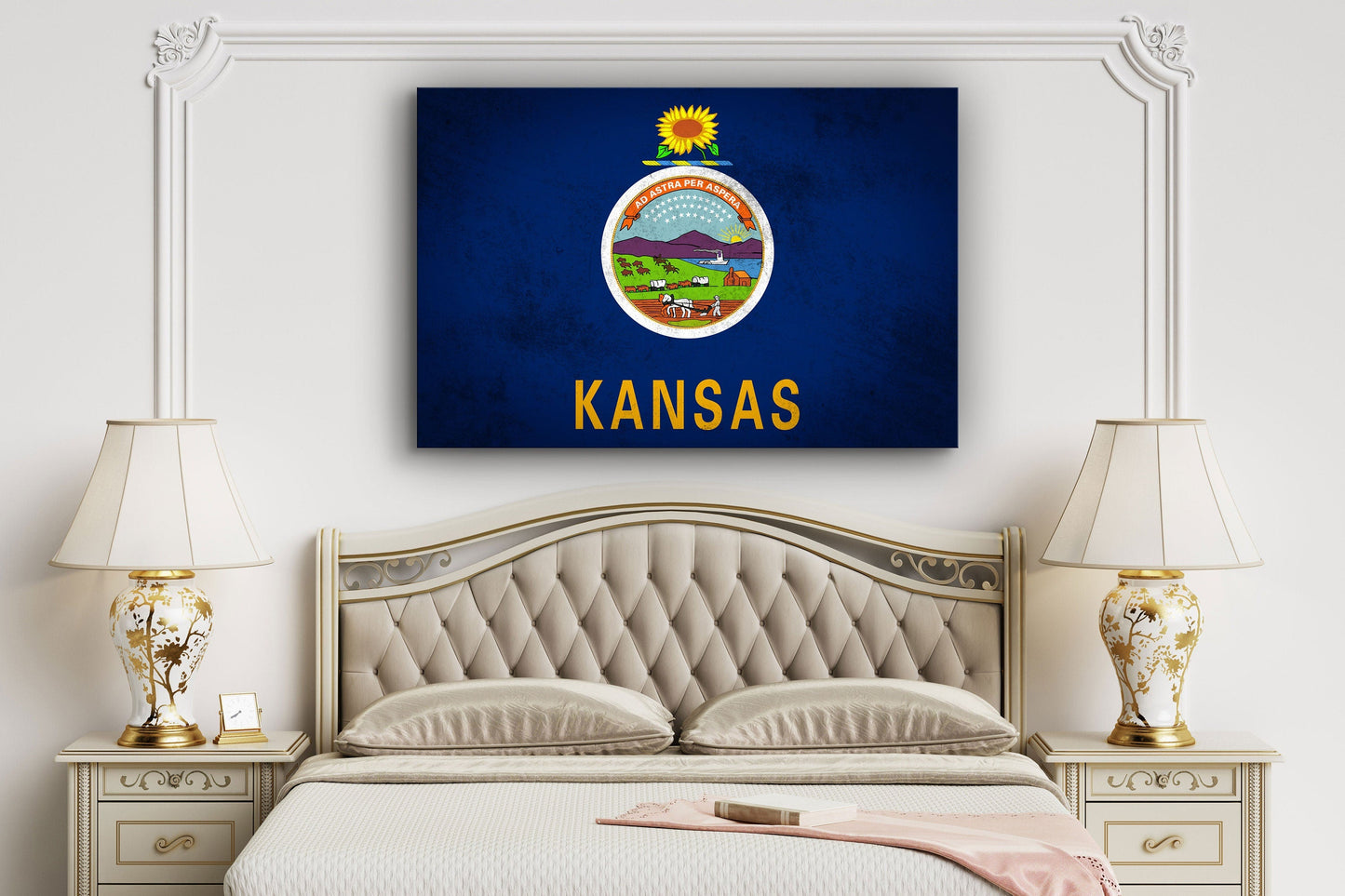 Kansas Grungy Flag, Large Glass Wall Art