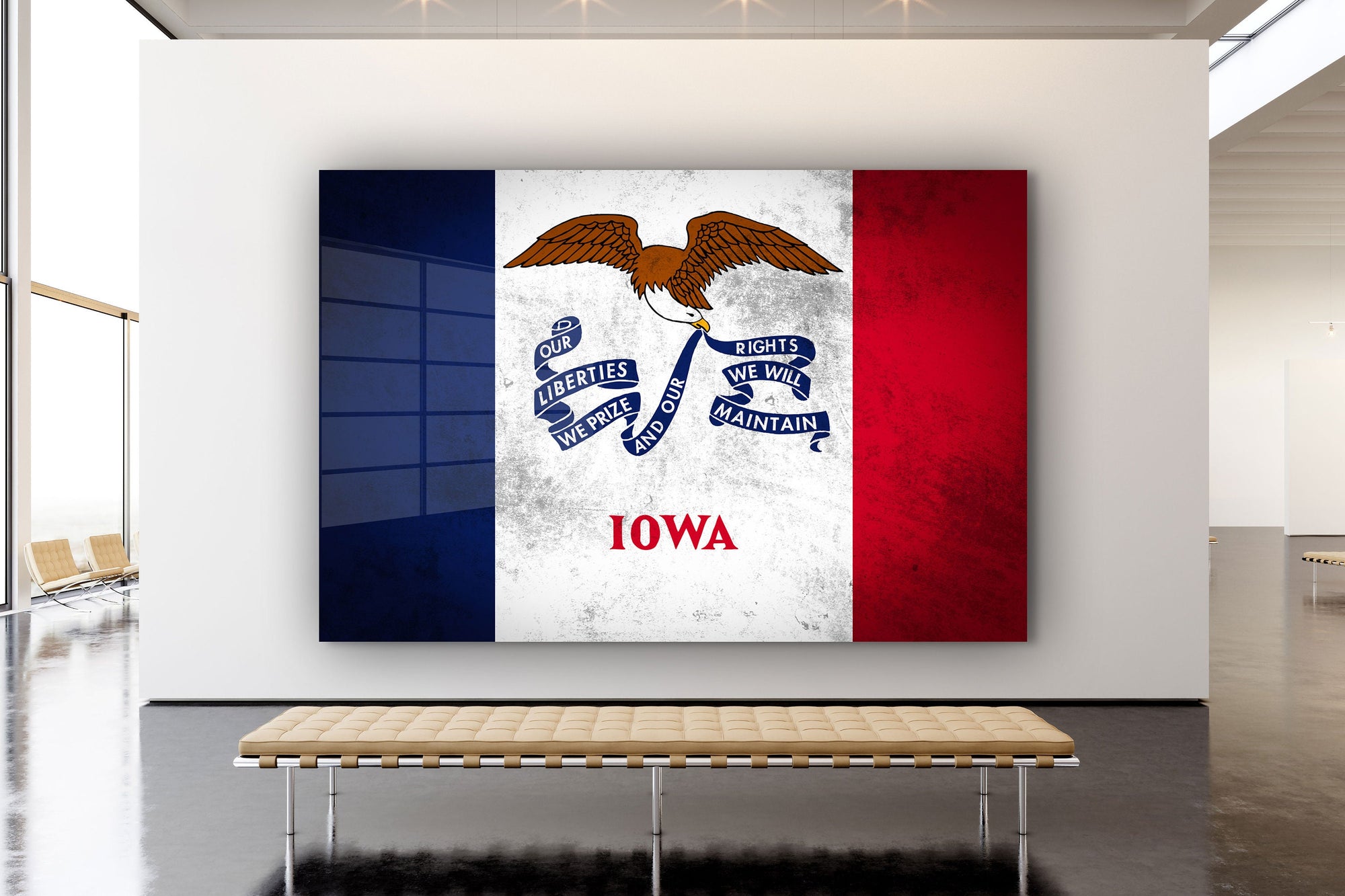 Iowa Grungy Flag, Large Glass Wall Art