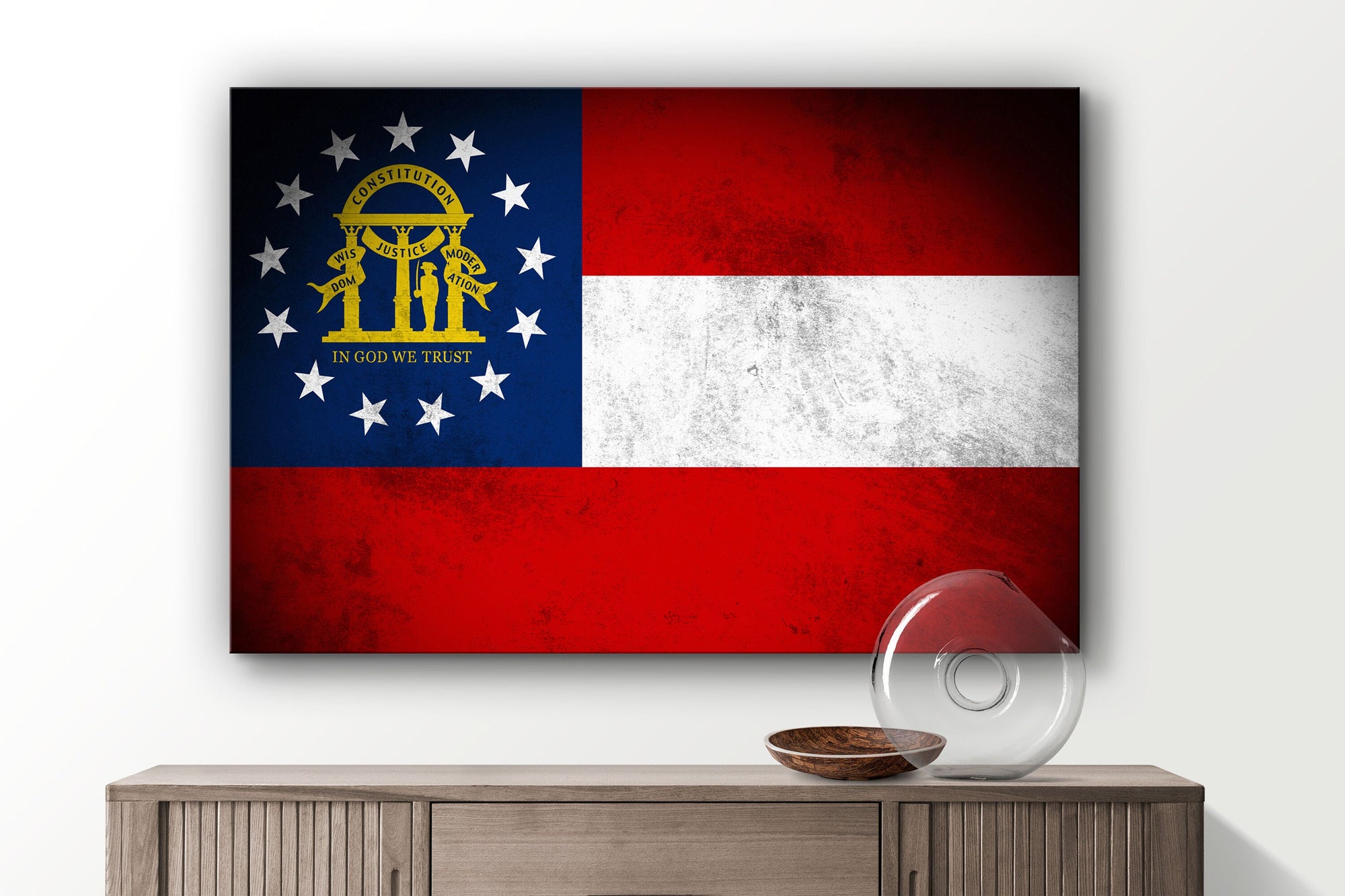 Georgia Grungy Flag, Large Glass Wall Art