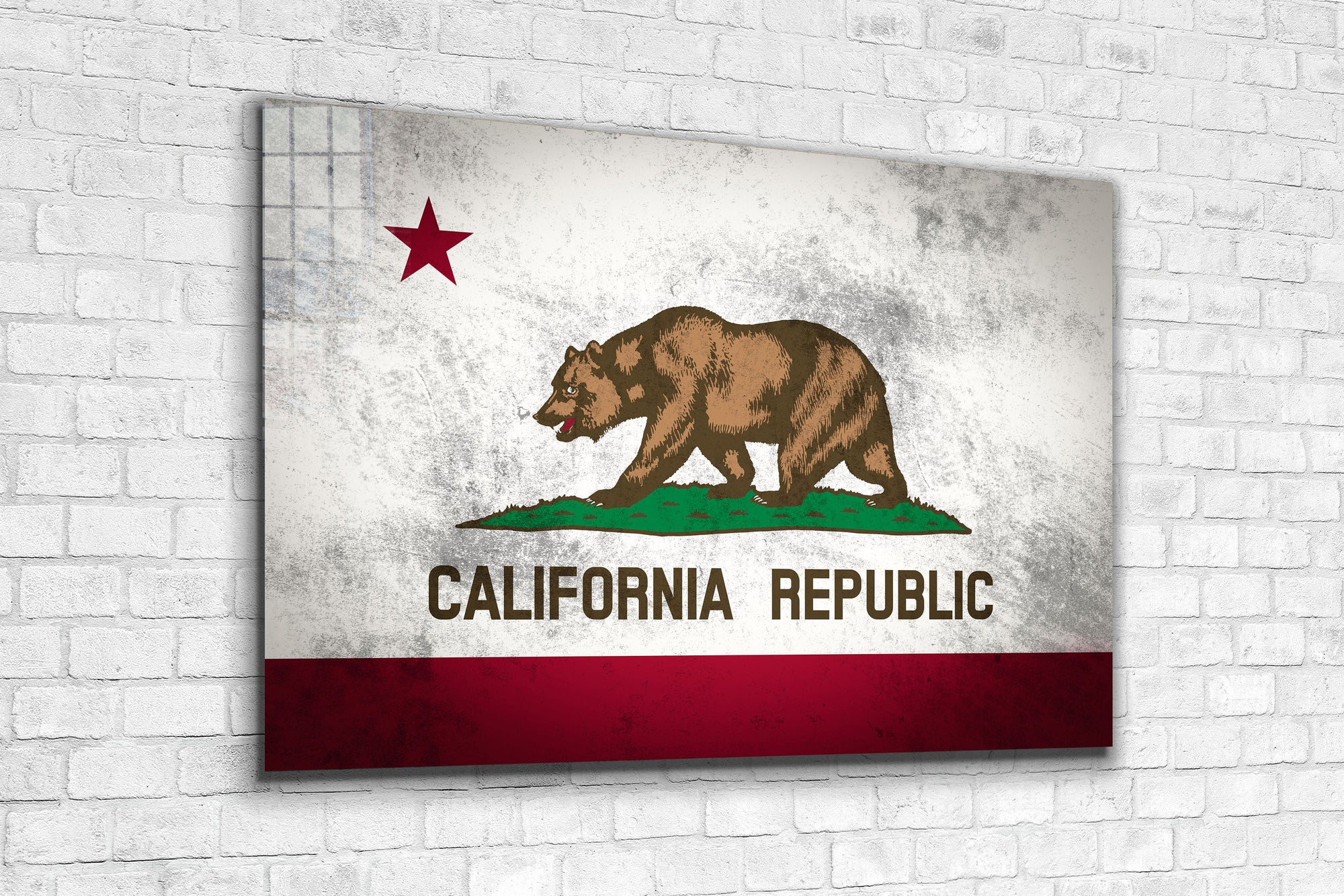 California Grungy Flag, Large Glass Wall Art