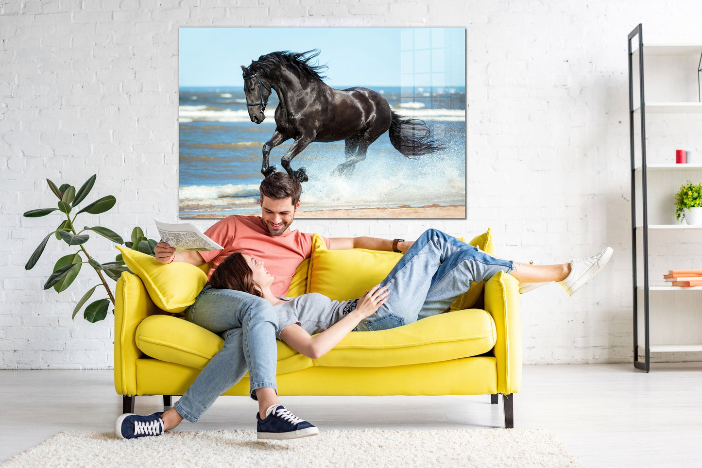 Black Horse, Large Glass Wall Art