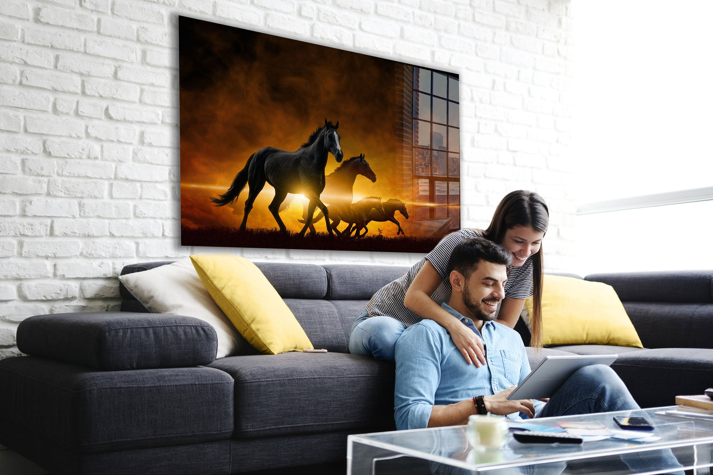 Black Horse, Large Glass Wall Art