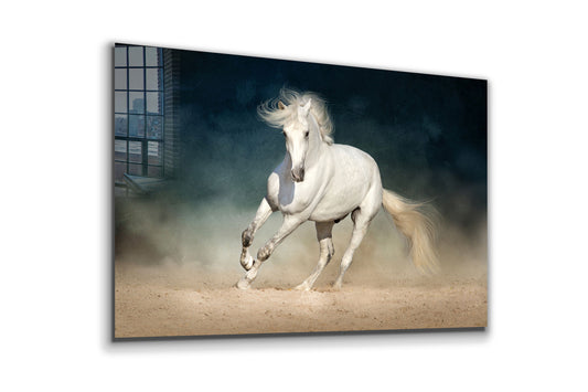 White Horse, Large Glass Wall Art