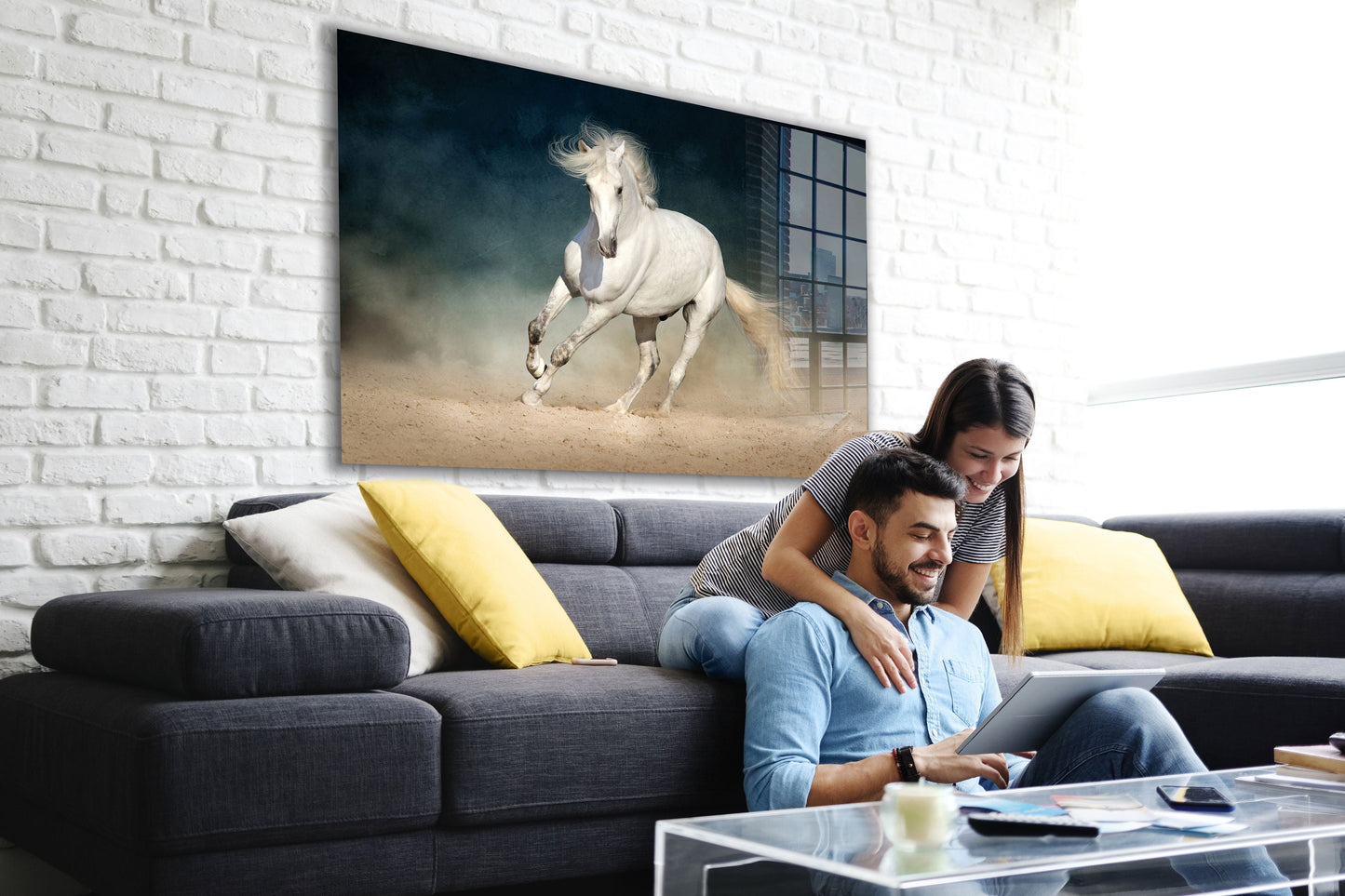 White Horse, Large Glass Wall Art