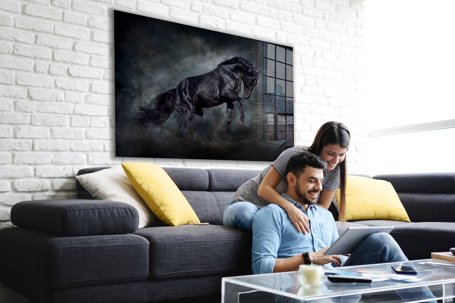 Black Horse, Large Glass Wall Art