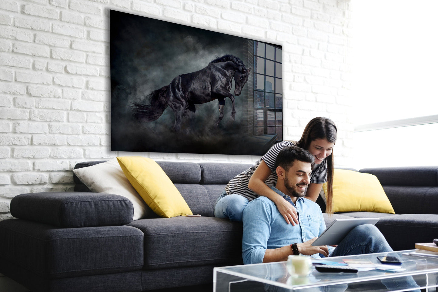 Black Horse, Large Glass Wall Art