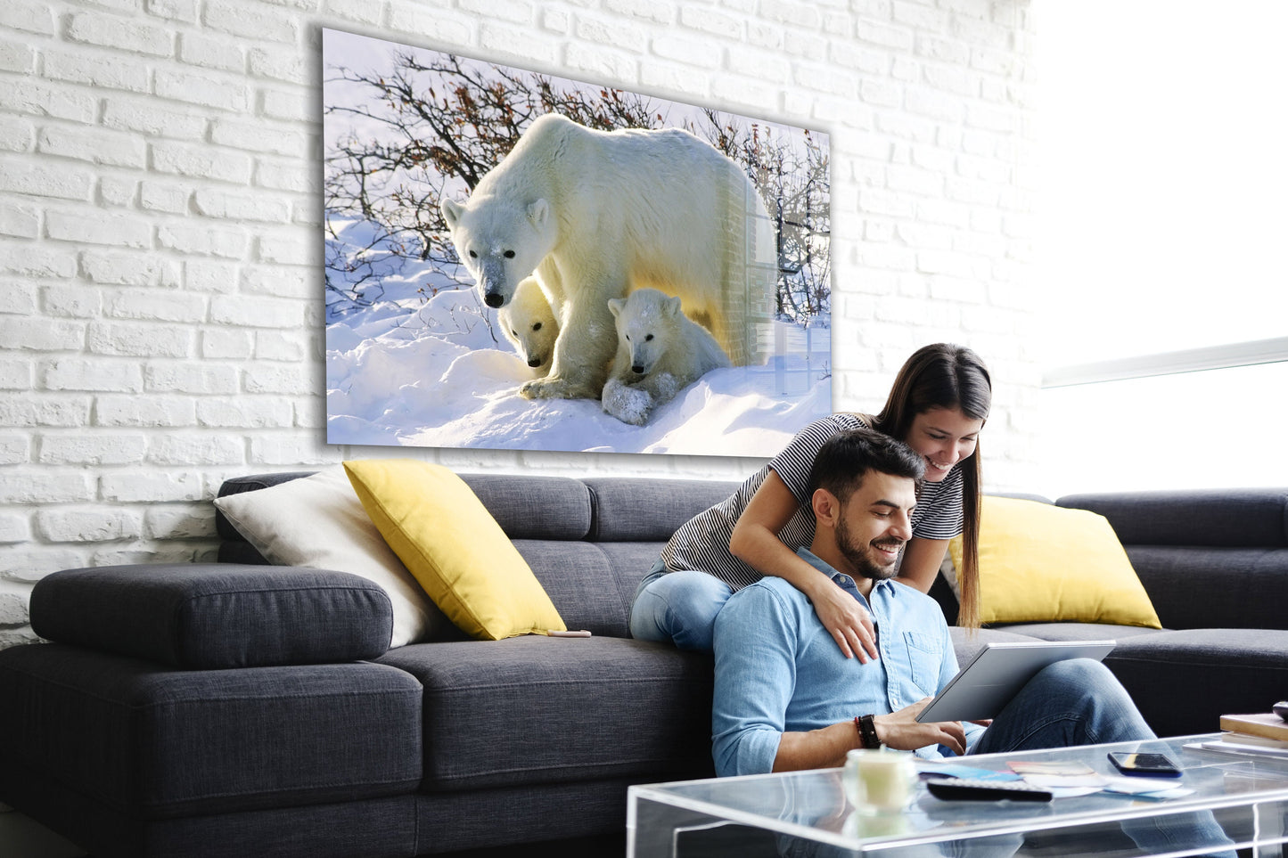 Polar Bear Family, Large Glass Wall Art
