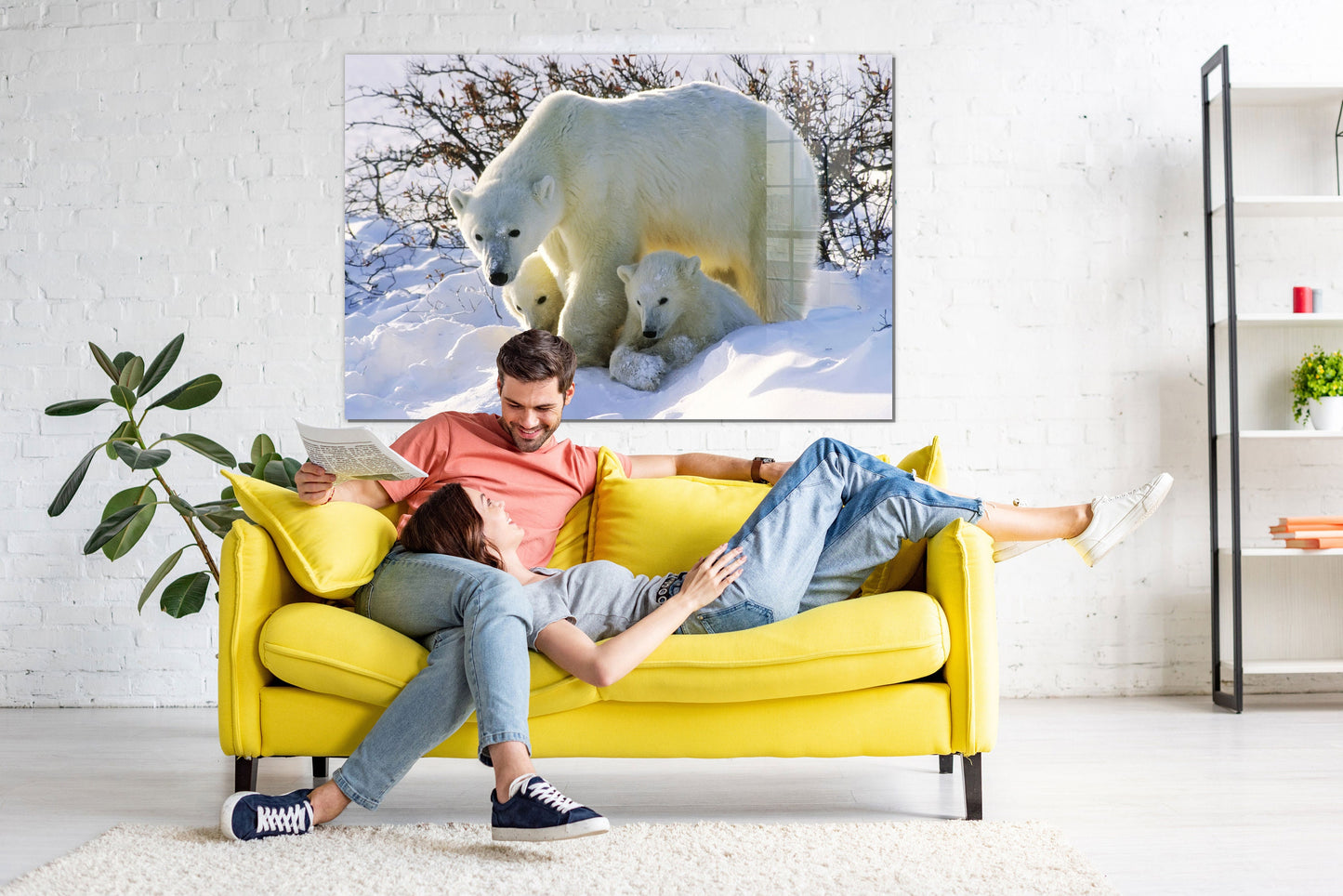 Polar Bear Family, Large Glass Wall Art