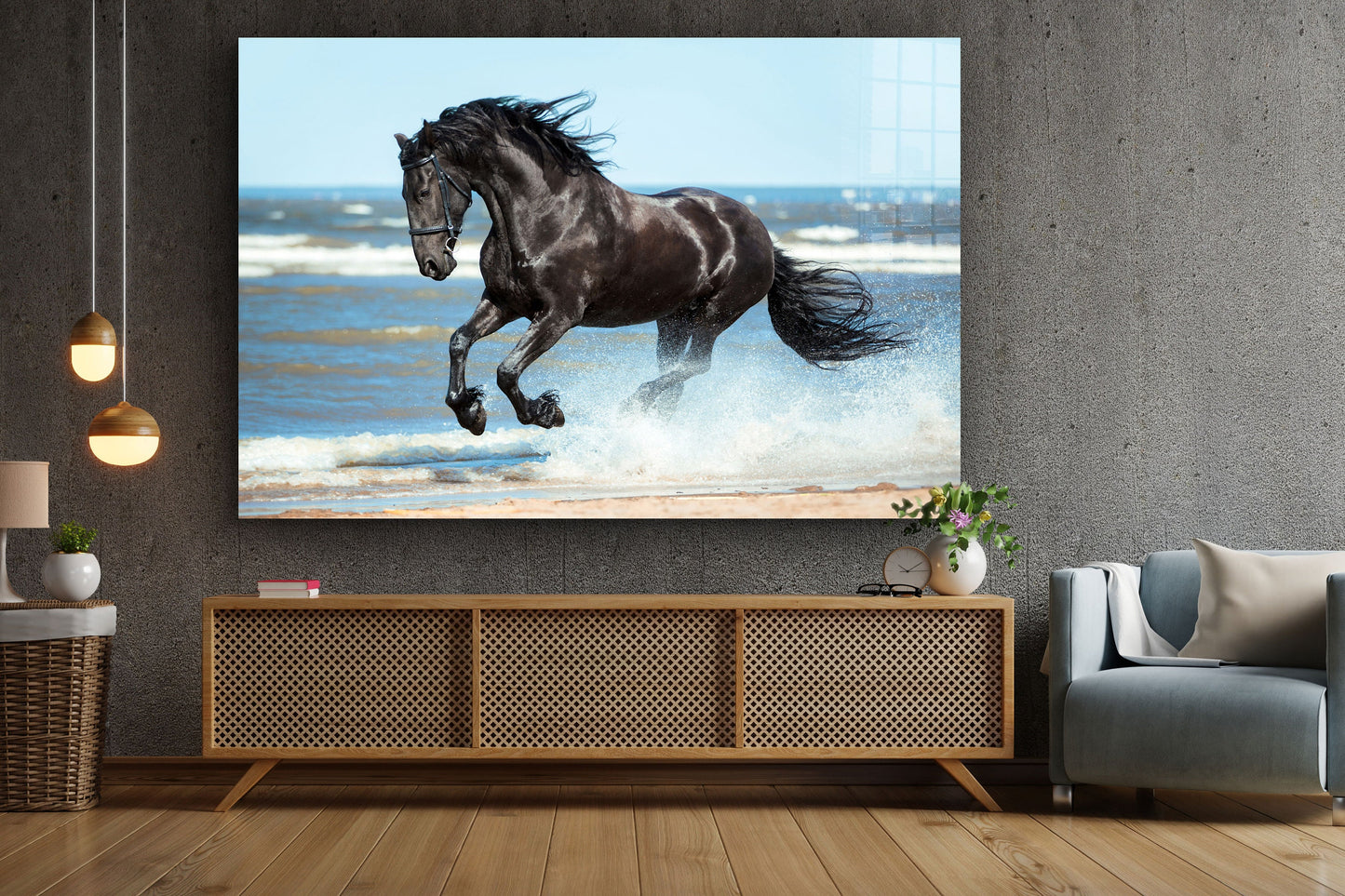 Black Horse, Large Glass Wall Art