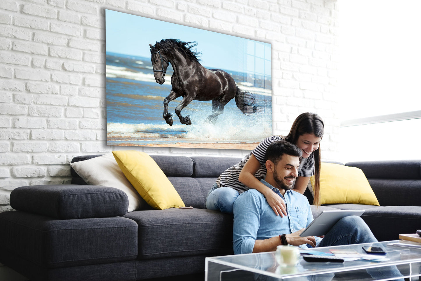 Black Horse, Large Glass Wall Art