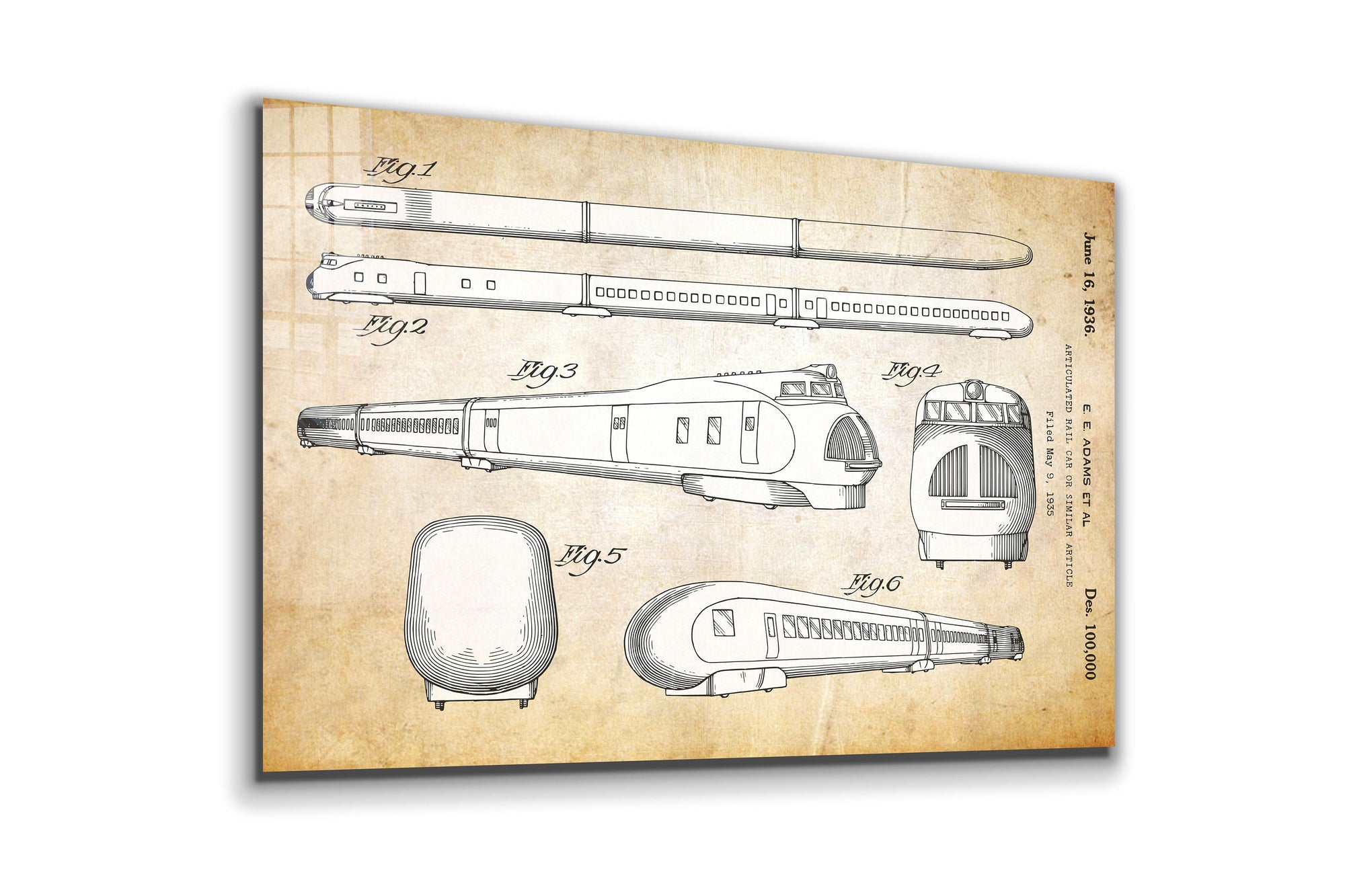 Train Patent, Large Glass Wall Art