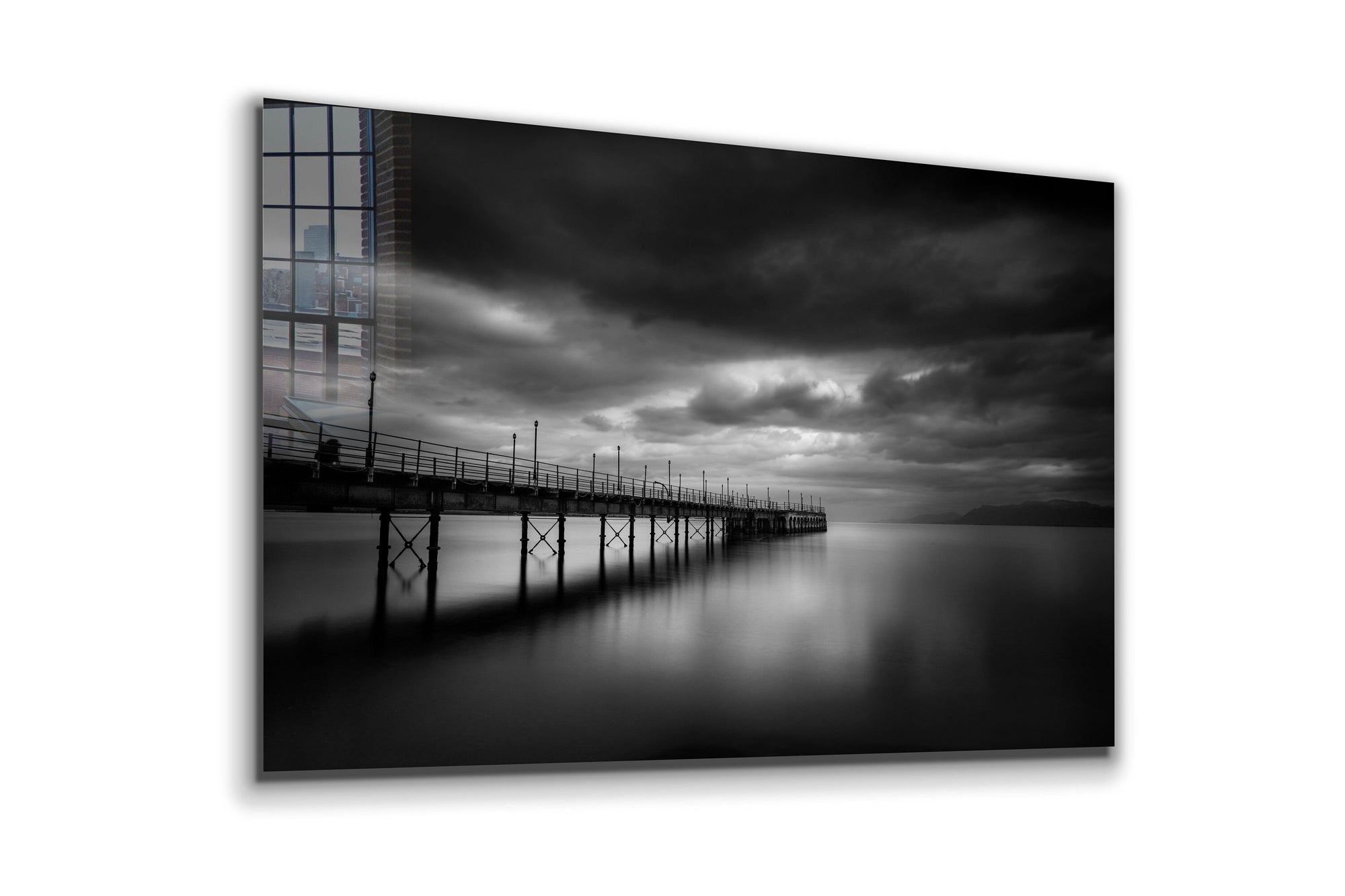 Pier and Night Seascape Large Glass Wall Art