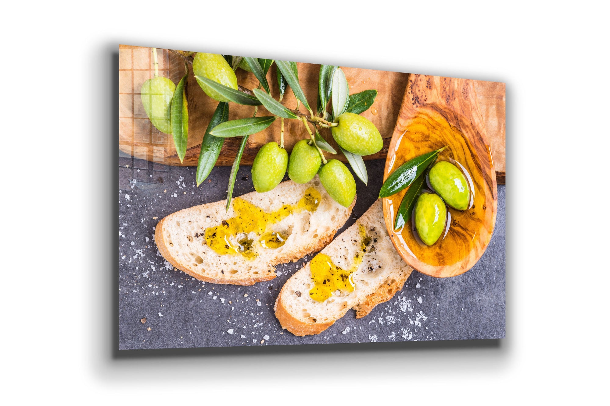 Olives and Bread Large Glass Wall Art